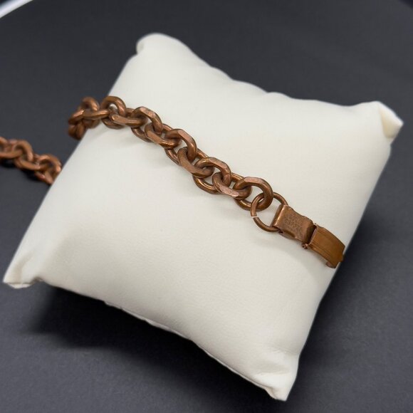 Vintage Solid Copper Chain Link Bracelet With Hook Clasp 6 3/4" - Picture 7 of 12